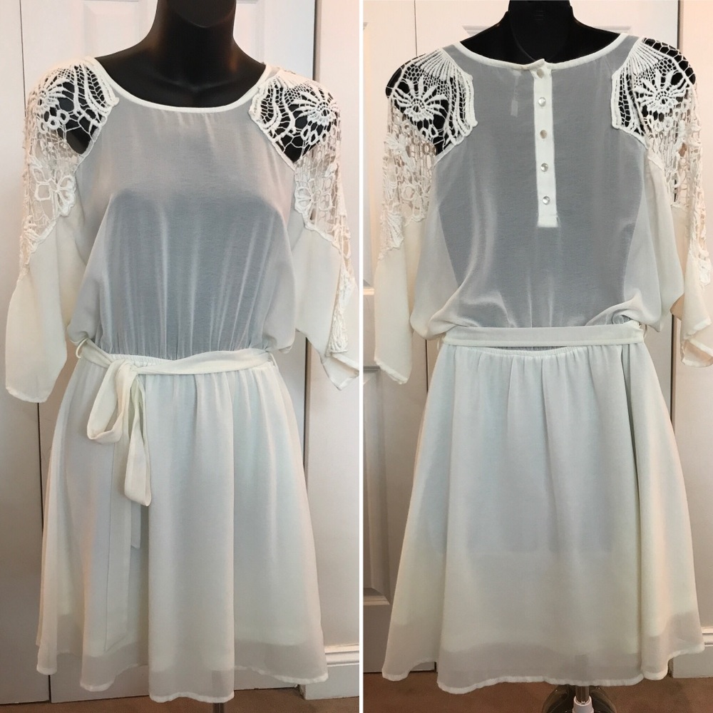 White Lace Sleeve Dress